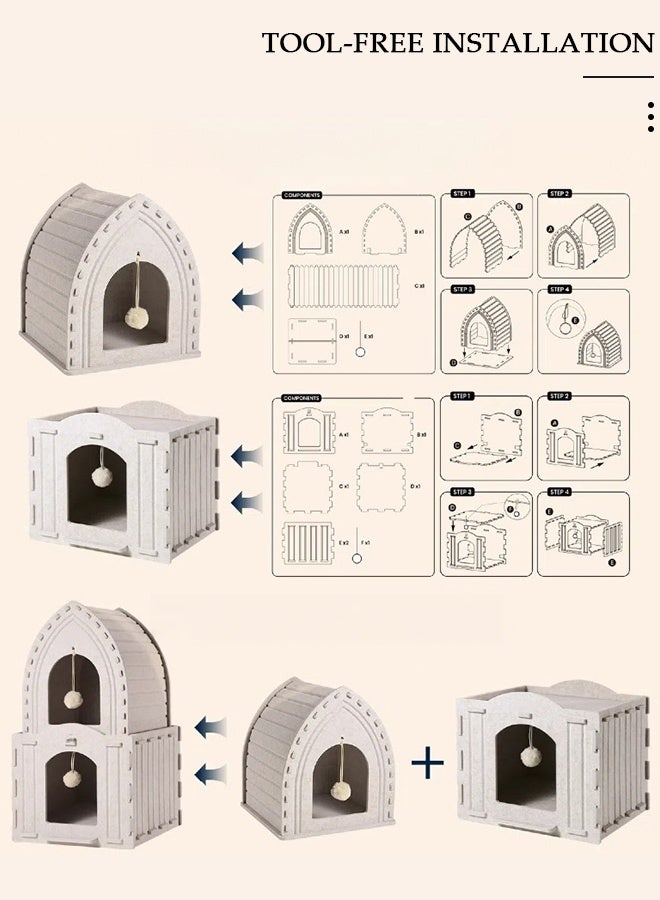DUNISO بيت قطط كبير كهف جرو قابل للطي سرير حيوانات أليفة مع شرفة مكعب وسادة خدش قطط ملجأ قابل للطي ملعب نوم قن د Tunnel مقعد قطط صغير مركز لعب - Image 3